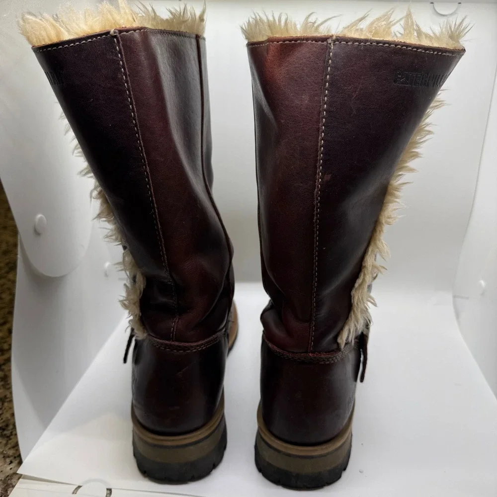 Caterpillar CAT 72433 Womens Brown Leather Faux Fur Lined Mid Calf Boots Size 9